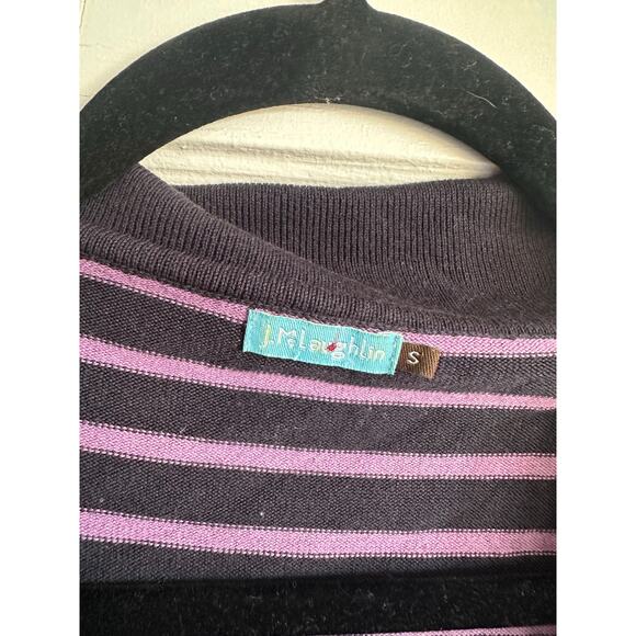 J.McLaughlin Striped Knit Sweater Purple Navy Gold Buttons S - Picture 6 of 8